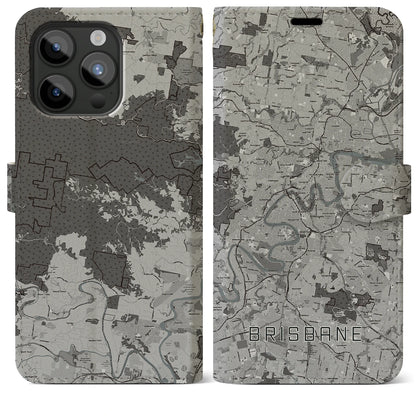 【ブリスベン（オーストラリア）】地図柄iPhoneケース（手帳タイプ）モノトーン・iPhone 15 Pro Max 用