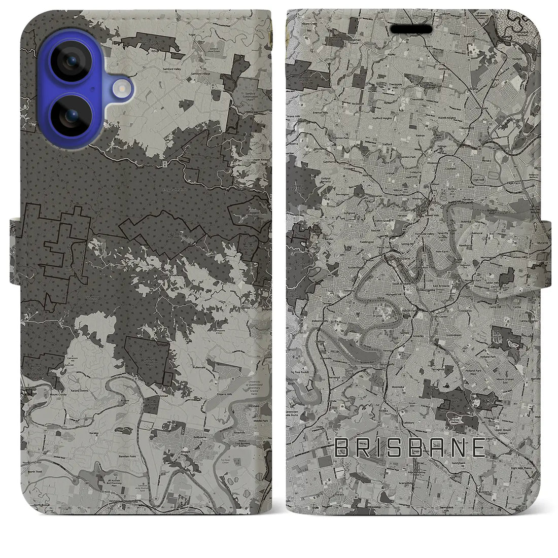 【ブリスベン(オーストラリア)】地図柄iPhoneケース(手帳タイプ)モノトーン・iPhone 16 Pro Max 用