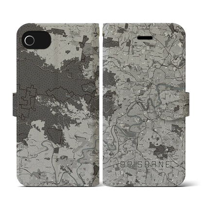 【ブリスベン（オーストラリア）】地図柄iPhoneケース（手帳タイプ）モノトーン・iPhone SE（第3 / 第2世代） / 8 / 7 / 6s / 6 用