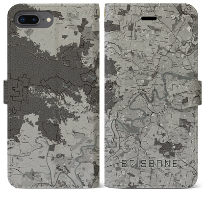 【ブリスベン（オーストラリア）】地図柄iPhoneケース（手帳タイプ）モノトーン・iPhone 8Plus /7Plus / 6sPlus / 6Plus 用