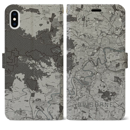 【ブリスベン（オーストラリア）】地図柄iPhoneケース（手帳タイプ）モノトーン・iPhone XS Max 用
