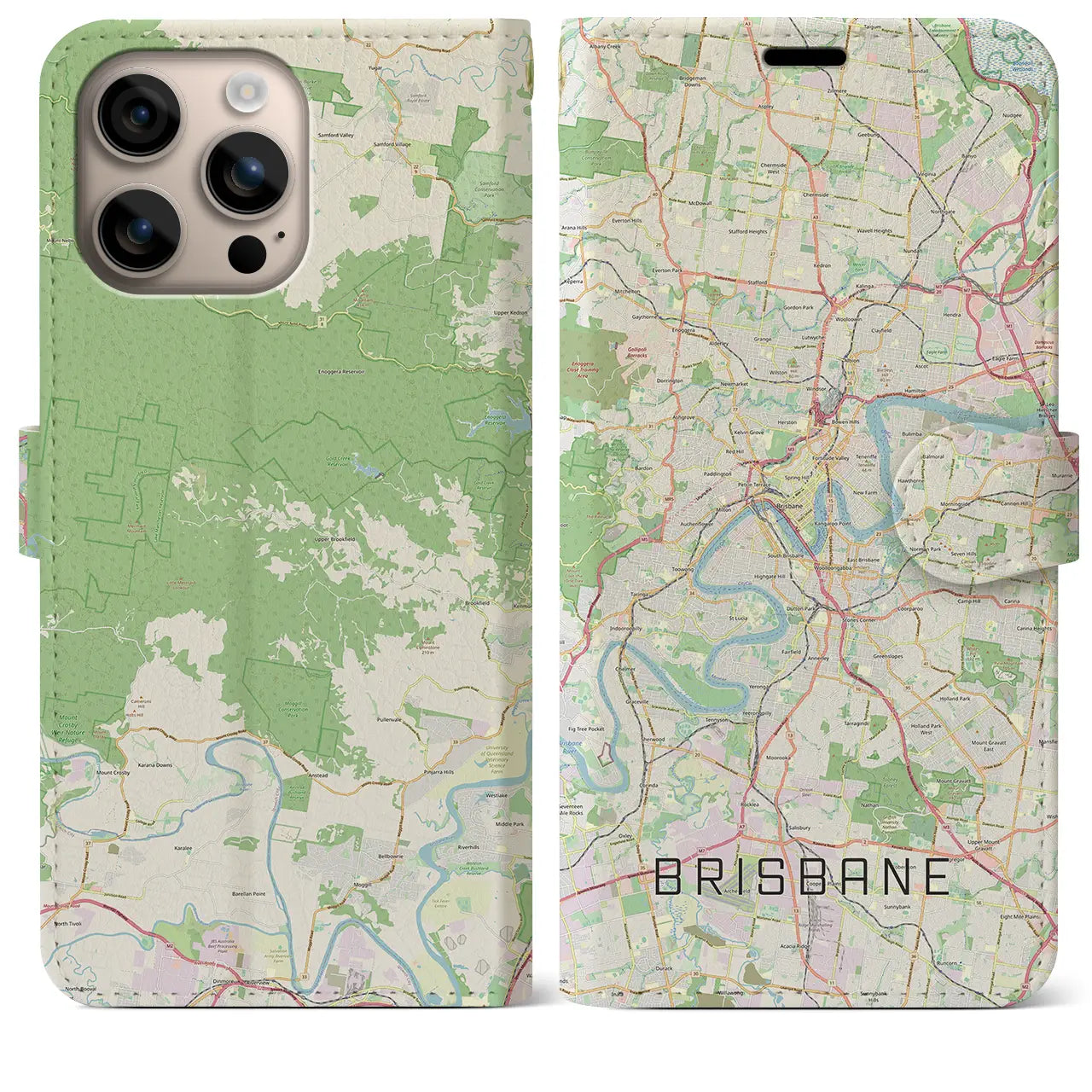 【ブリスベン（オーストラリア）】地図柄iPhoneケース（手帳タイプ）ナチュラル・iPhone 16 Plus 用