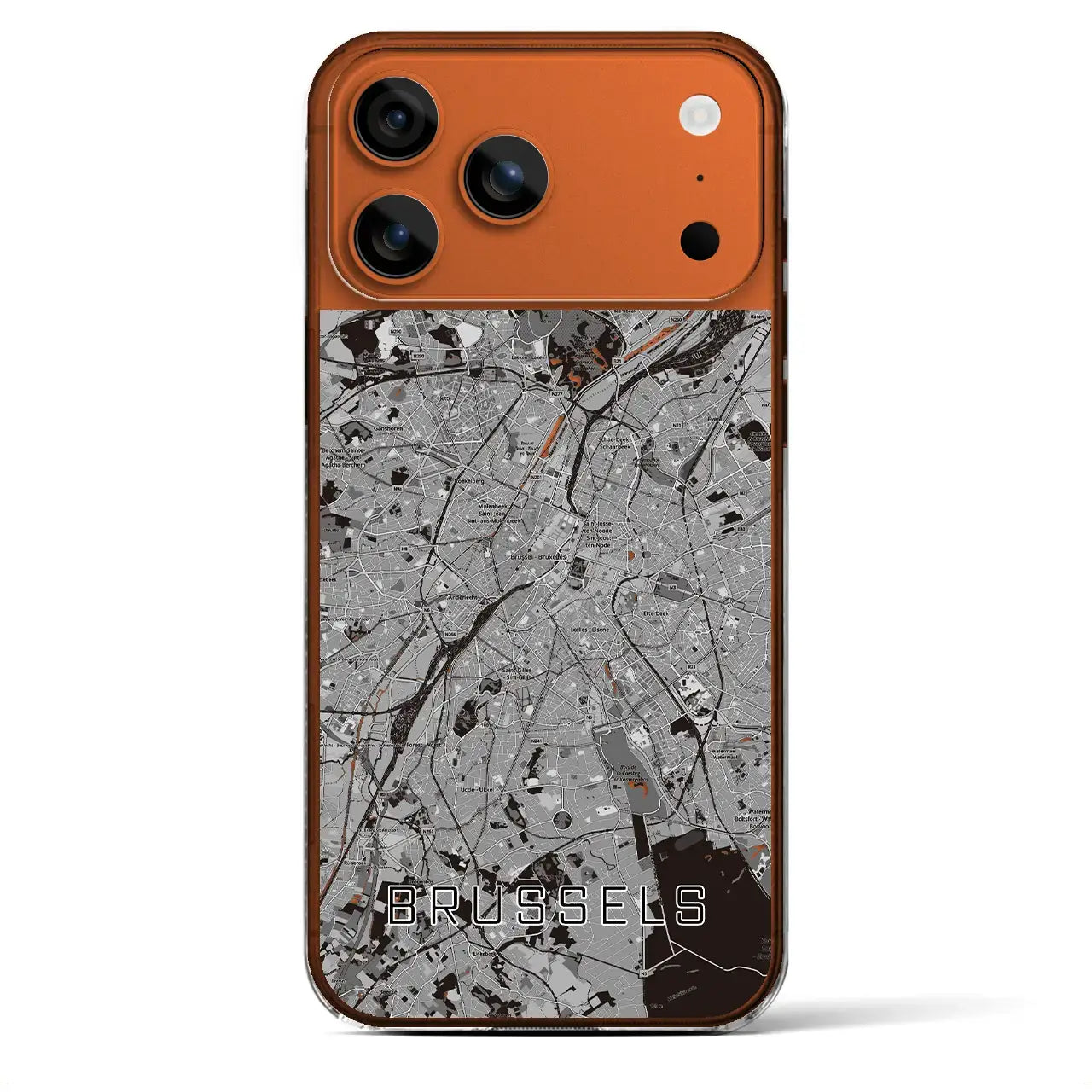【ブリュッセル（ベルギー）】地図柄iPhoneケース（クリアタイプ）モノトーン・iPhone 17 Pro Max 用