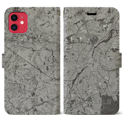 【ブリュッセル（ベルギー）】地図柄iPhoneケース（手帳タイプ）モノトーン・iPhone 11 用