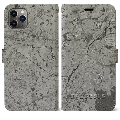 【ブリュッセル（ベルギー）】地図柄iPhoneケース（手帳タイプ）モノトーン・iPhone 11 Pro Max 用