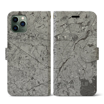 【ブリュッセル（ベルギー）】地図柄iPhoneケース（手帳タイプ）モノトーン・iPhone 11 Pro 用