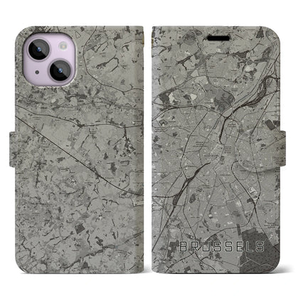 【ブリュッセル（ベルギー）】地図柄iPhoneケース（手帳タイプ）モノトーン・iPhone 14 用