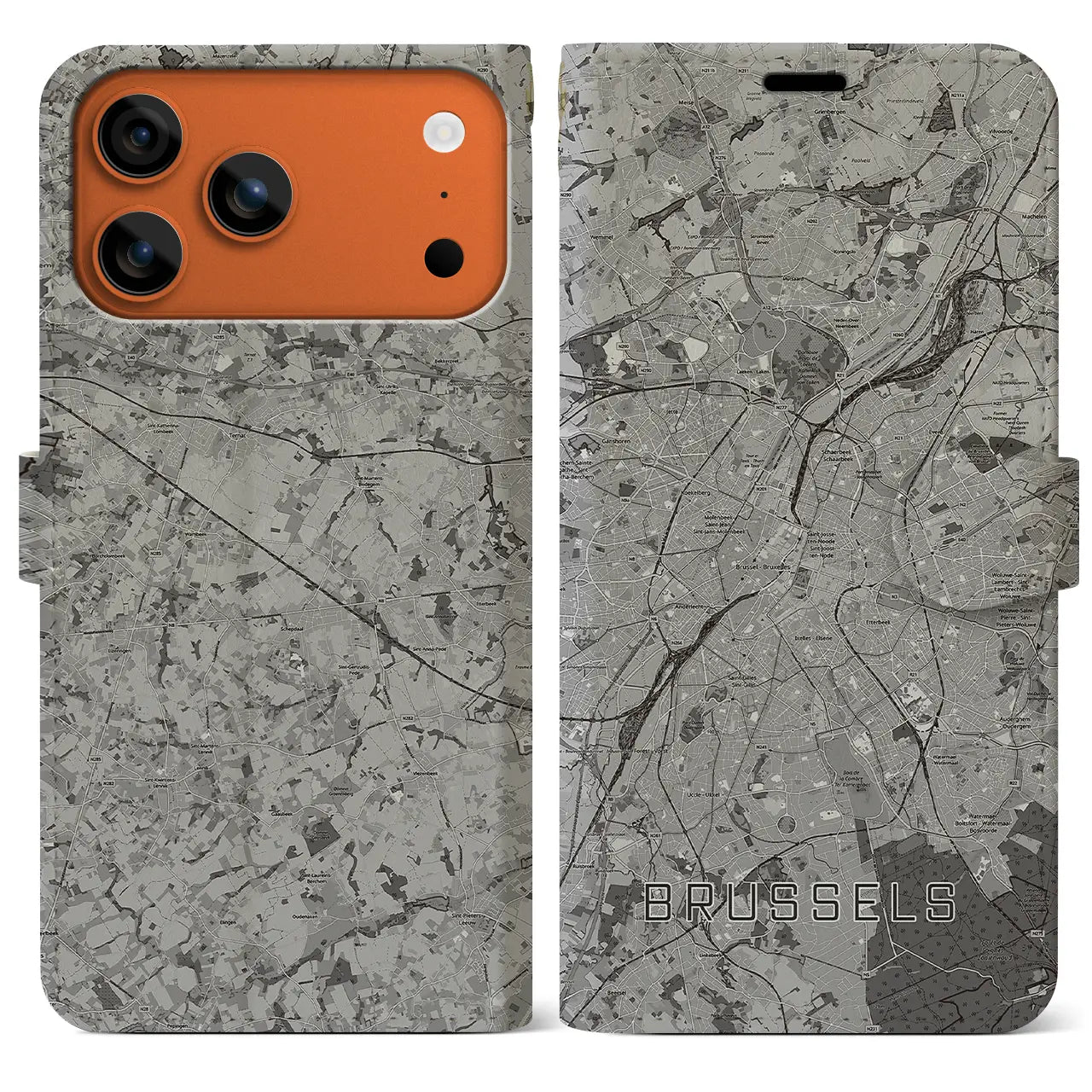 【ブリュッセル（ベルギー）】地図柄iPhoneケース（手帳タイプ）