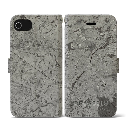 【ブリュッセル（ベルギー）】地図柄iPhoneケース（手帳タイプ）モノトーン・iPhone SE（第3 / 第2世代） / 8 / 7 / 6s / 6 用