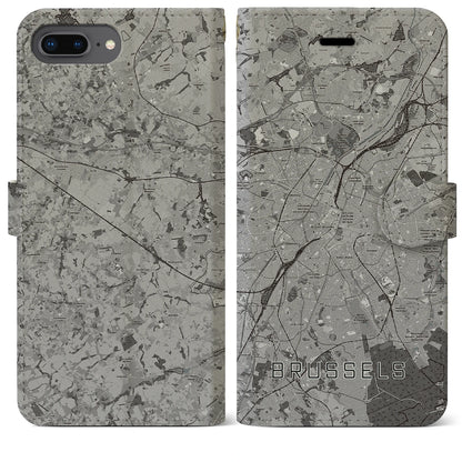 【ブリュッセル（ベルギー）】地図柄iPhoneケース（手帳タイプ）モノトーン・iPhone 8Plus /7Plus / 6sPlus / 6Plus 用