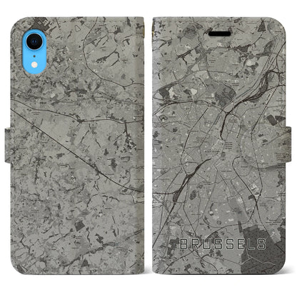 【ブリュッセル（ベルギー）】地図柄iPhoneケース（手帳タイプ）モノトーン・iPhone XR 用