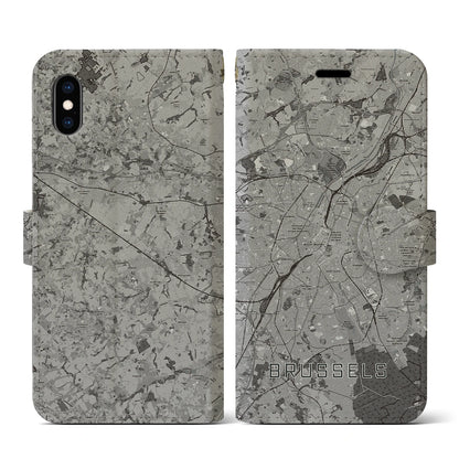 【ブリュッセル（ベルギー）】地図柄iPhoneケース（手帳タイプ）モノトーン・iPhone XS / X 用