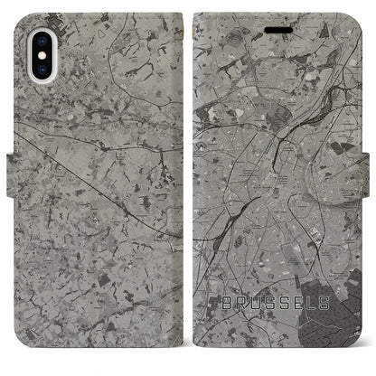 【ブリュッセル（ベルギー）】地図柄iPhoneケース（手帳タイプ）モノトーン・iPhone XS Max 用