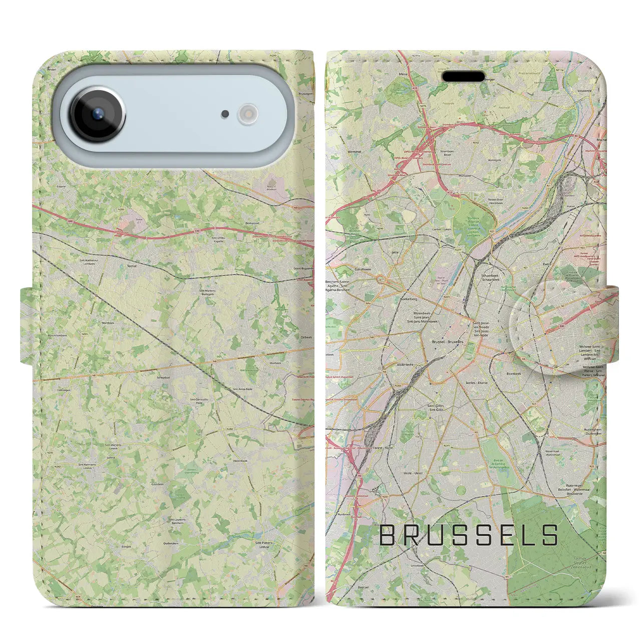 【ブリュッセル（ベルギー）】地図柄iPhoneケース（手帳タイプ）