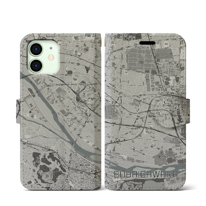 【分倍河原（東京都）】地図柄iPhoneケース（手帳タイプ）モノトーン・iPhone 12 mini 用