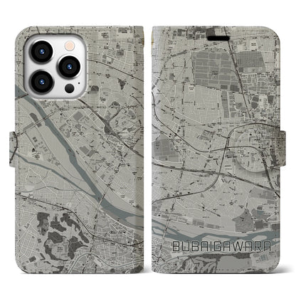 【分倍河原（東京都）】地図柄iPhoneケース（手帳タイプ）モノトーン・iPhone 13 Pro 用