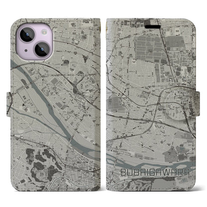 【分倍河原（東京都）】地図柄iPhoneケース（手帳タイプ）モノトーン・iPhone 14 用