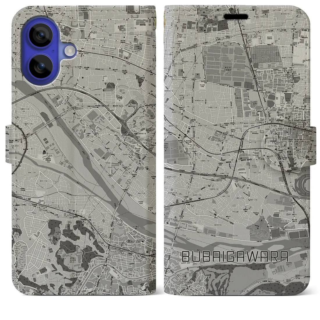 【分倍河原(東京都)】地図柄iPhoneケース(手帳タイプ)モノトーン・iPhone 16 Pro Max 用