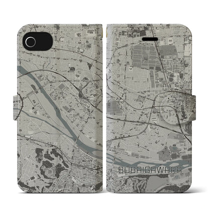 【分倍河原（東京都）】地図柄iPhoneケース（手帳タイプ）モノトーン・iPhone SE（第3 / 第2世代） / 8 / 7 / 6s / 6 用