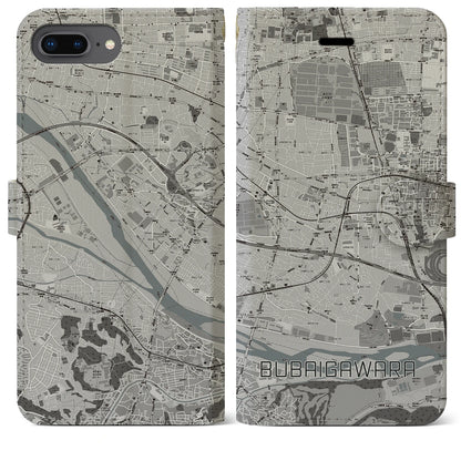 【分倍河原（東京都）】地図柄iPhoneケース（手帳タイプ）モノトーン・iPhone 8Plus /7Plus / 6sPlus / 6Plus 用