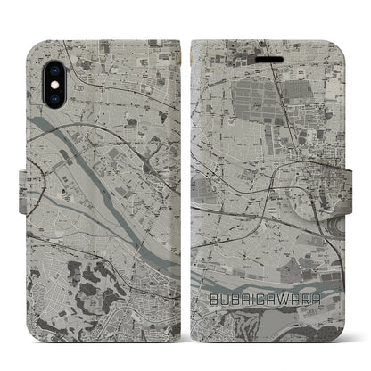 【分倍河原（東京都）】地図柄iPhoneケース（手帳タイプ）モノトーン・iPhone XS / X 用