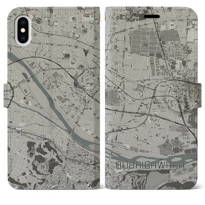 【分倍河原（東京都）】地図柄iPhoneケース（手帳タイプ）モノトーン・iPhone XS Max 用