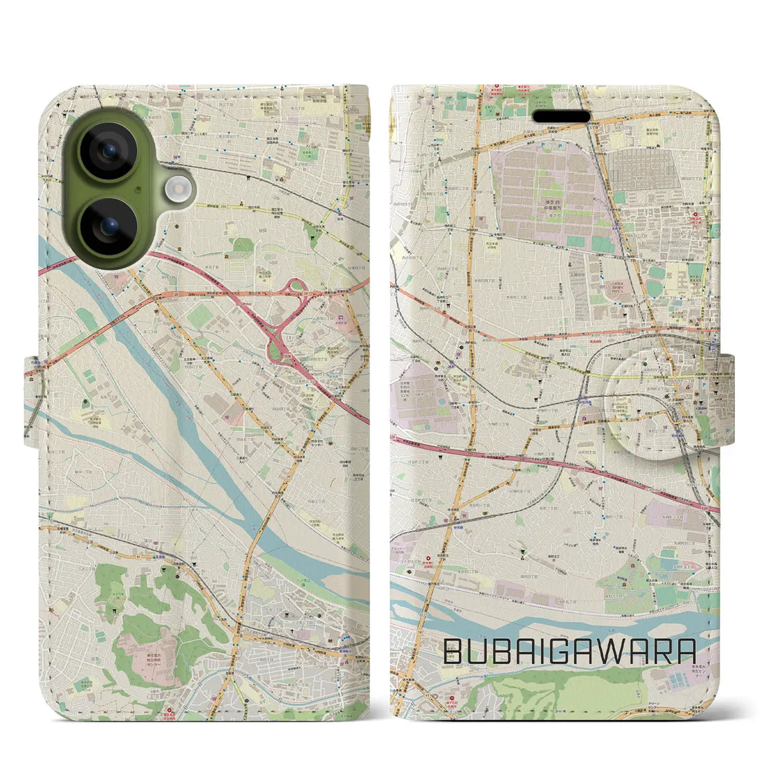 【分倍河原（東京都）】地図柄iPhoneケース（手帳タイプ）ナチュラル・iPhone 17 Pro Max 用