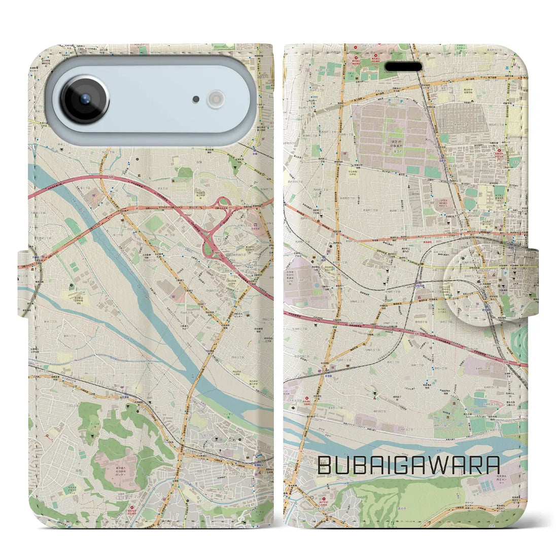 【分倍河原(東京都)】地図柄iPhoneケース(手帳タイプ)モノトーン・iPhone 17 Pro Max 用