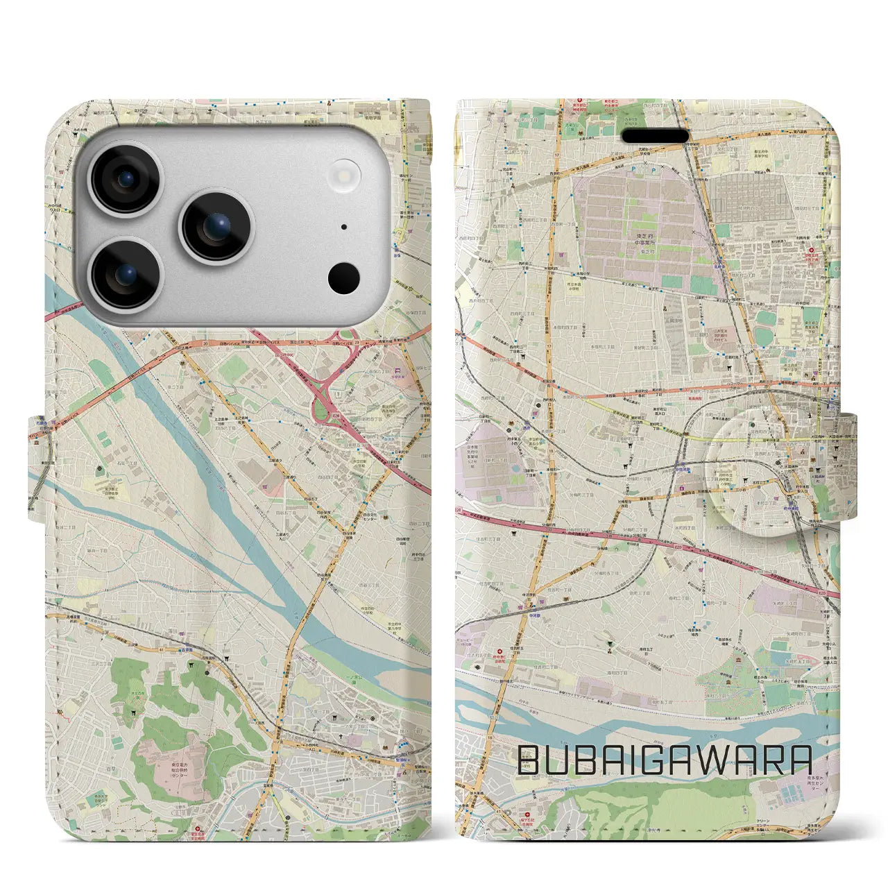 【分倍河原（東京都）】地図柄iPhoneケース（手帳タイプ）