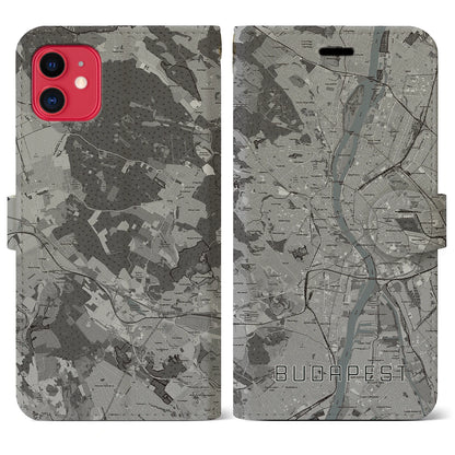 【ブダペスト（ハンガリー）】地図柄iPhoneケース（手帳タイプ）モノトーン・iPhone 11 用
