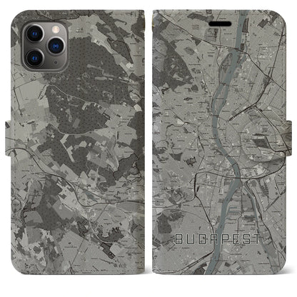 【ブダペスト（ハンガリー）】地図柄iPhoneケース（手帳タイプ）モノトーン・iPhone 11 Pro Max 用