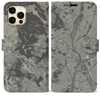 【ブダペスト（ハンガリー）】地図柄iPhoneケース（手帳タイプ）モノトーン・iPhone 12 Pro Max 用