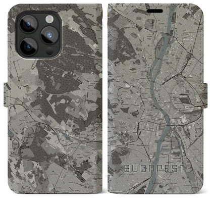 【ブダペスト（ハンガリー）】地図柄iPhoneケース（手帳タイプ）モノトーン・iPhone 15 Pro Max 用