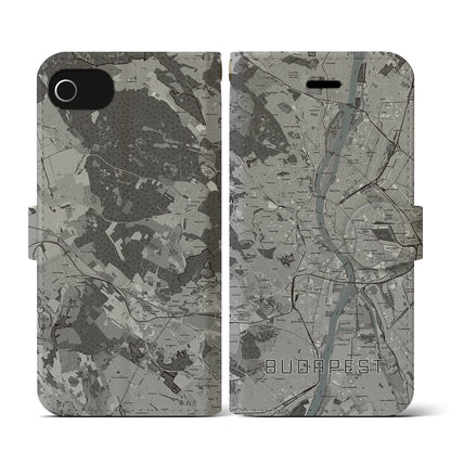 【ブダペスト（ハンガリー）】地図柄iPhoneケース（手帳タイプ）モノトーン・iPhone SE（第3 / 第2世代） / 8 / 7 / 6s / 6 用