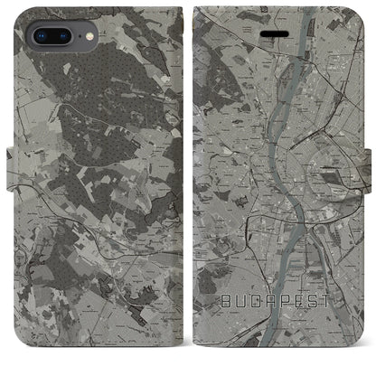 【ブダペスト（ハンガリー）】地図柄iPhoneケース（手帳タイプ）モノトーン・iPhone 8Plus /7Plus / 6sPlus / 6Plus 用