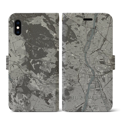 【ブダペスト（ハンガリー）】地図柄iPhoneケース（手帳タイプ）モノトーン・iPhone XS / X 用