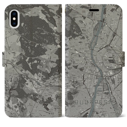 【ブダペスト（ハンガリー）】地図柄iPhoneケース（手帳タイプ）モノトーン・iPhone XS Max 用
