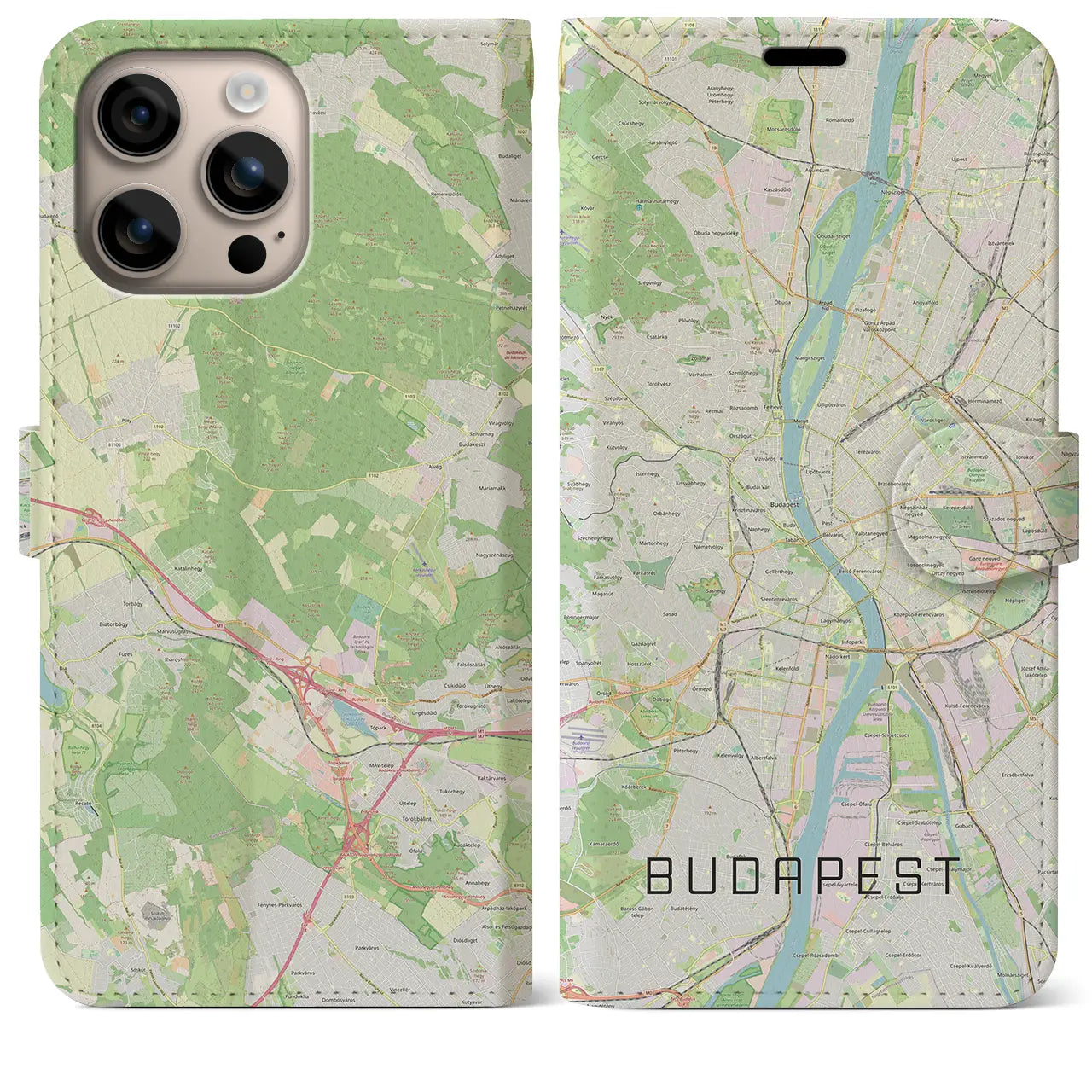 【ブダペスト（ハンガリー）】地図柄iPhoneケース（手帳タイプ）ナチュラル・iPhone 16 Plus 用