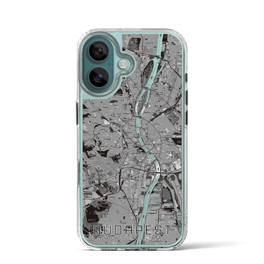 【ブダペスト(ハンガリー)】地図柄iPhoneケース(MagSafeタイプ)モノトーン・iPhone 16 Pro 用