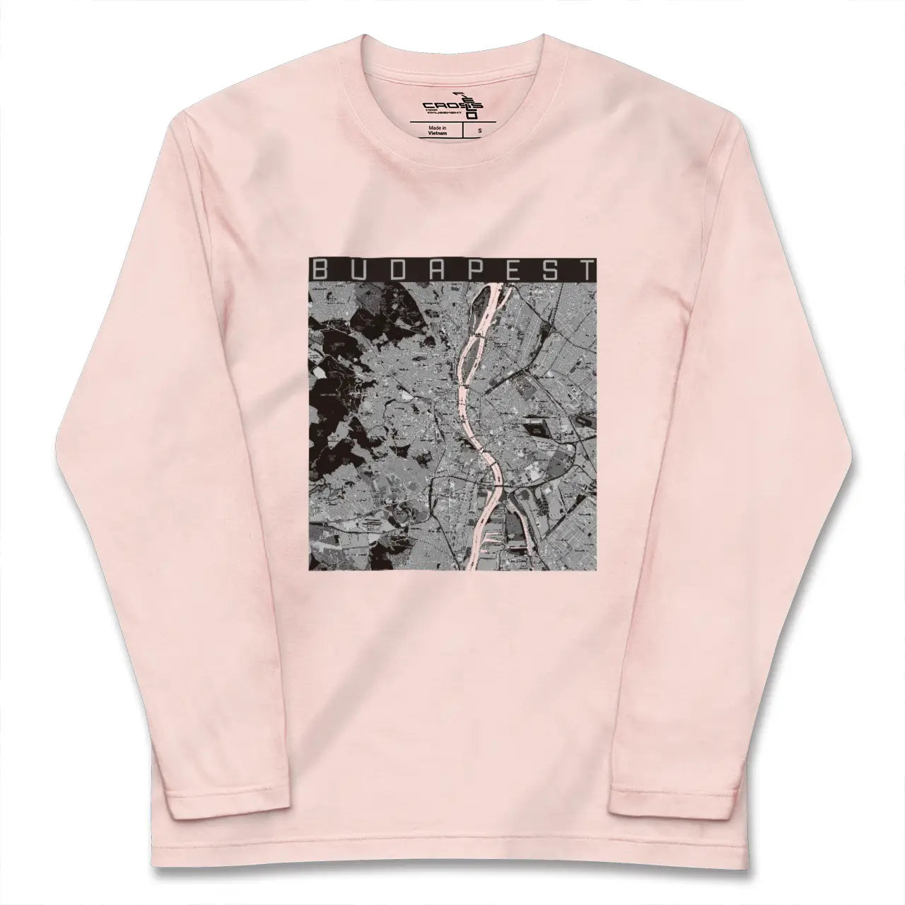 【ブダペスト（ハンガリー）】地図柄ロングスリーブTシャツ