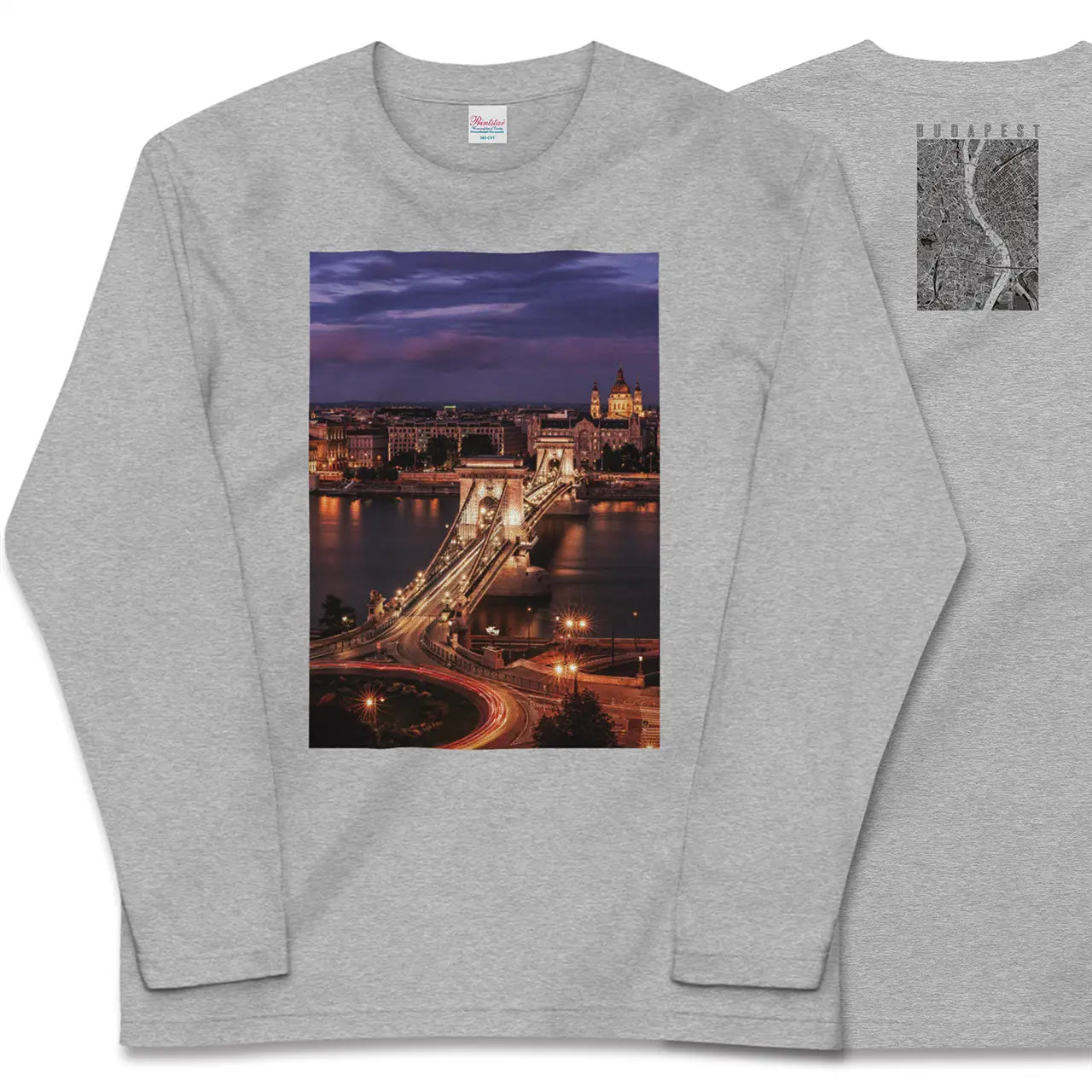 【ブダペスト（ハンガリー）】Map World ロングスリーブTシャツ