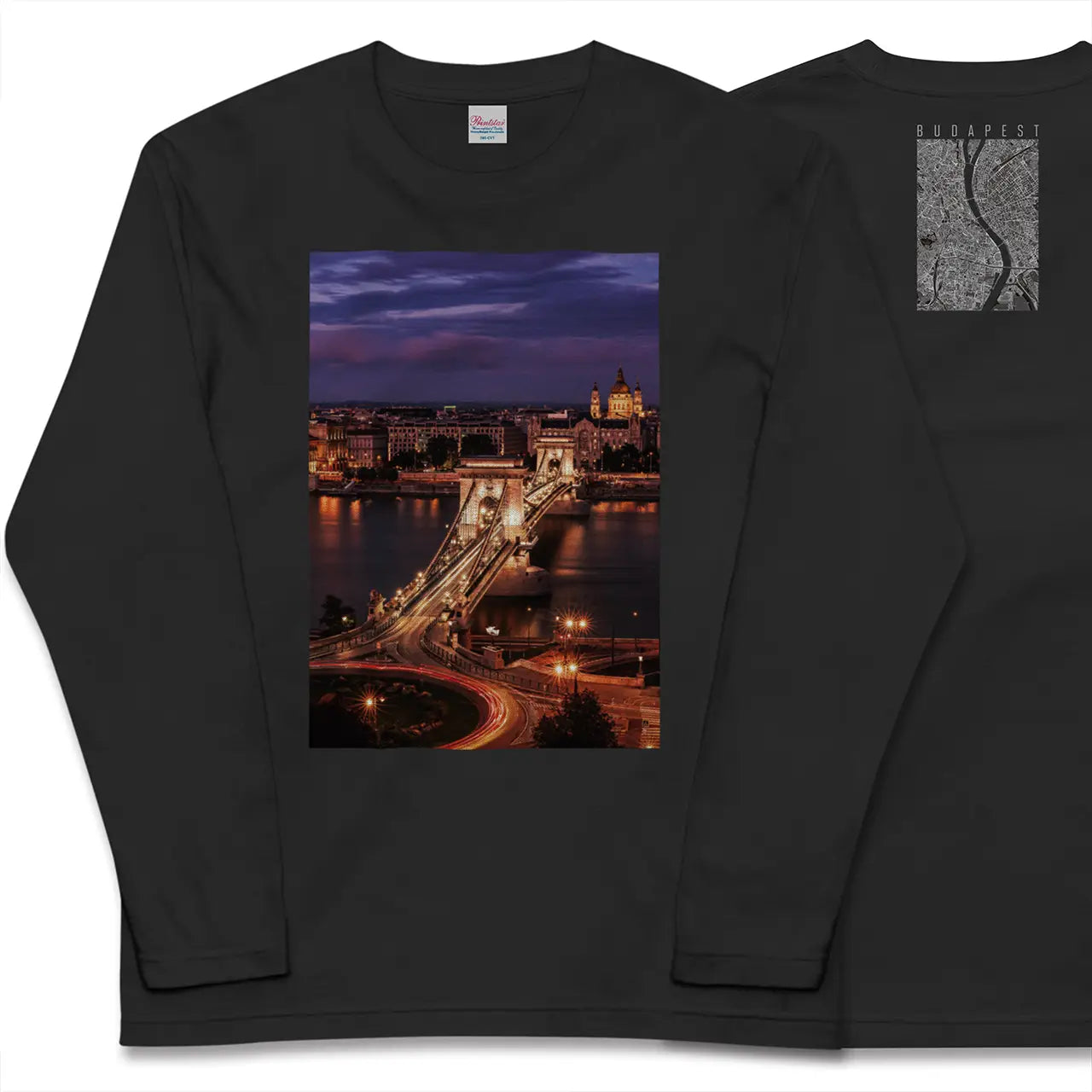 【ブダペスト（ハンガリー）】Map World ロングスリーブTシャツ