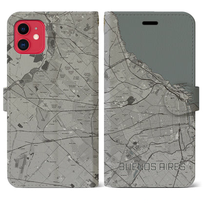 【ブエノスアイレス（アルゼンチン）】地図柄iPhoneケース（手帳タイプ）モノトーン・iPhone 11 用