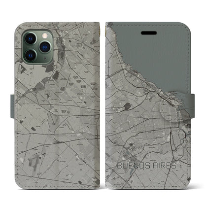 【ブエノスアイレス（アルゼンチン）】地図柄iPhoneケース（手帳タイプ）モノトーン・iPhone 11 Pro 用