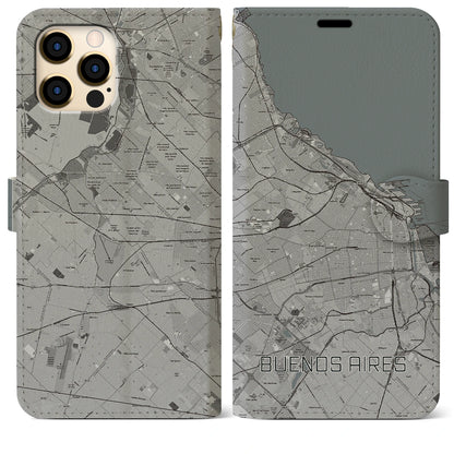 【ブエノスアイレス（アルゼンチン）】地図柄iPhoneケース（手帳タイプ）モノトーン・iPhone 12 Pro Max 用