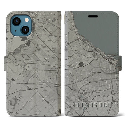 【ブエノスアイレス（アルゼンチン）】地図柄iPhoneケース（手帳タイプ）モノトーン・iPhone 13 用