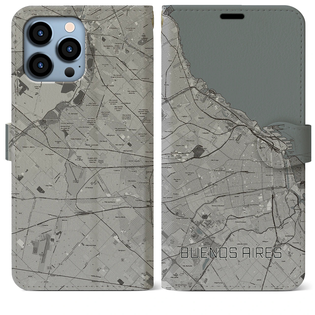 【ブエノスアイレス】地図柄iPhoneケース（手帳両面タイプ・モノトーン）iPhone 13 Pro Max 用