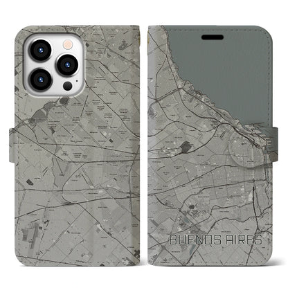【ブエノスアイレス（アルゼンチン）】地図柄iPhoneケース（手帳タイプ）モノトーン・iPhone 13 Pro 用