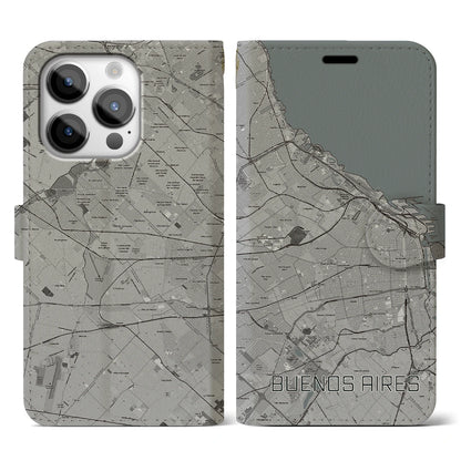 【ブエノスアイレス（アルゼンチン）】地図柄iPhoneケース（手帳タイプ）モノトーン・iPhone 14 Pro 用