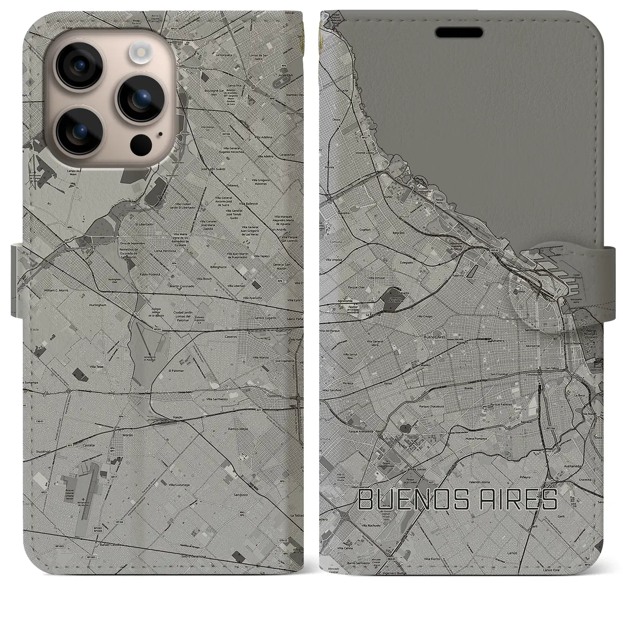 【ブエノスアイレス（アルゼンチン）】地図柄iPhoneケース（手帳タイプ）モノトーン・iPhone 16 Plus 用